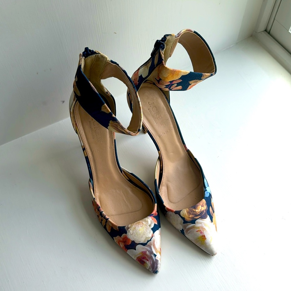 Jcrew Collection floral ankle strap stilleto